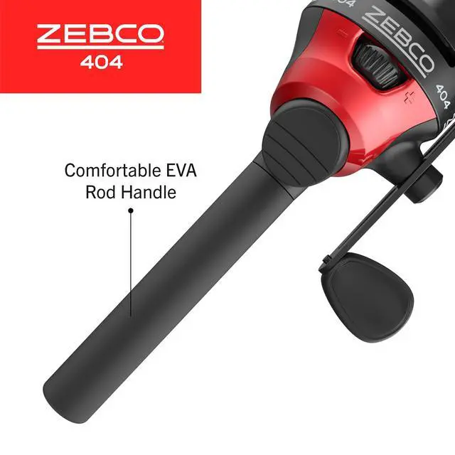 Alt view image 5 of 7 - 404 Spincast Reel and Fishing Rod Combo, 6-Foot 2-Piece Fishing Pole, Size 40 Reel, Right-Hand Retrieve, Pre-Spooled with 15-Pound Line, Black/Red