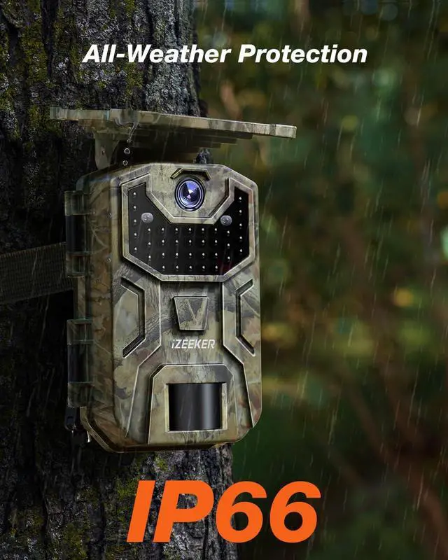 Alt view image 7 of 7 - Solar Trail Camera with Night Vision Motion Activated 4K 30fps 48MP, Game Camera, No WiFi, High Capacity Lithium Battery Deer Camera IP66 Waterproof, Wildlife Monitoring Outdoor Security