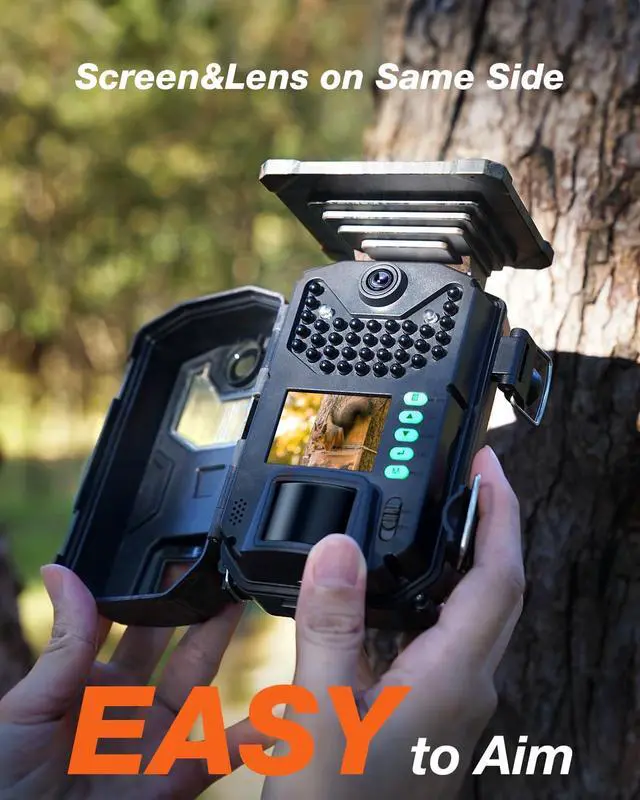 Alt view image 6 of 7 - Solar Trail Camera with Night Vision Motion Activated 4K 30fps 48MP, Game Camera, No WiFi, High Capacity Lithium Battery Deer Camera IP66 Waterproof, Wildlife Monitoring Outdoor Security