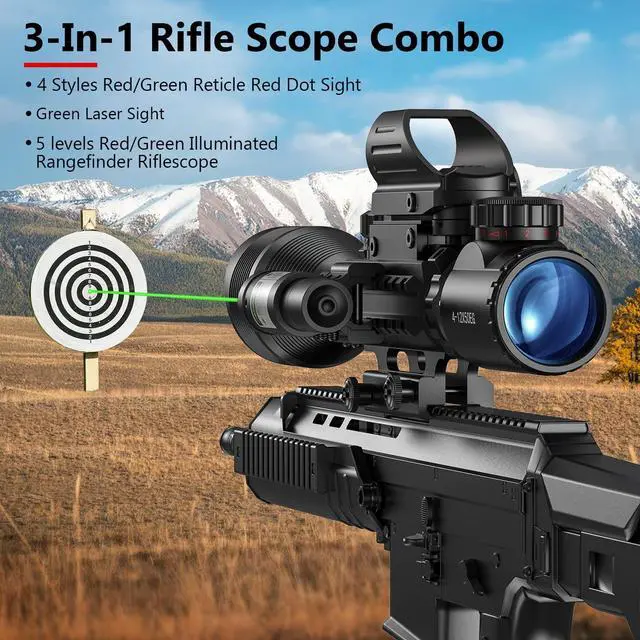 Alt view image 3 of 6 - Riflescope Combo 4-12x50EG Dual Illuminated Optics & IIIA/2MW Laser Sight & 4 Holographic Reticle Red/Green Dot Sight & 20mm Scope Mount