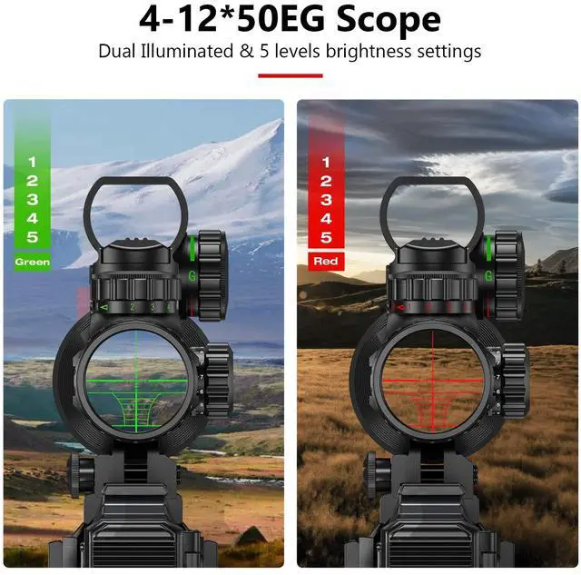Alt view image 4 of 6 - Riflescope Combo 4-12x50EG Dual Illuminated Optics & IIIA/2MW Laser Sight & 4 Holographic Reticle Red/Green Dot Sight & 20mm Scope Mount