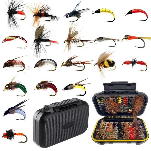 Alt view image 3 of 7 - OutdoorFishing Fly Fishing Flies Kit Fly Assortment Trout Bass Fishing with Fly Box, 33/48/72/100/114/148pcs with Dry/Wet Flies, Nymphs, Streamers, Popper