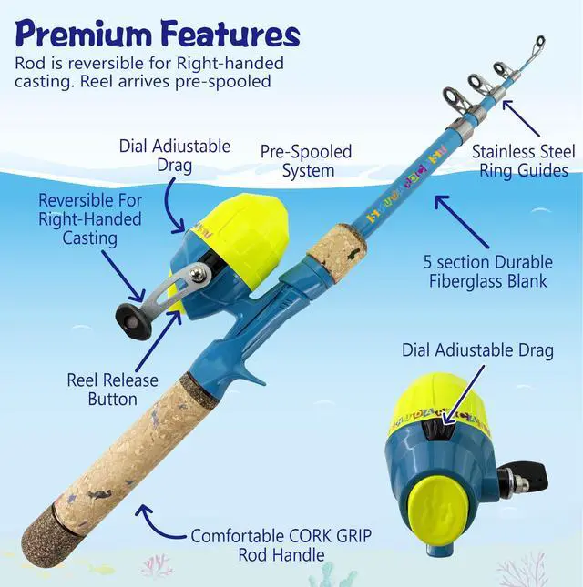 Alt view image 2 of 7 - Kids Rod Set, Kids Fishing Rod and Reel Combo and Fishing Net Tackle Box with Fishing Lure Hook and Bag for Girls Beginners, Kids, Youth Anglers