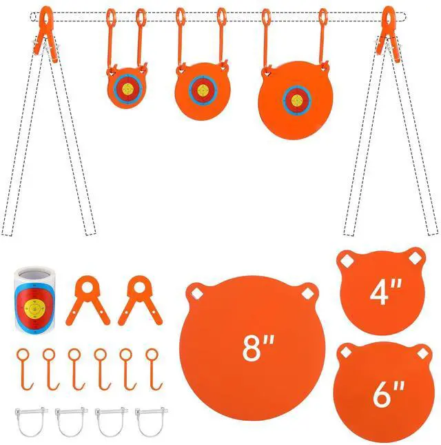 Main image of 1/2 3/8 Inch Thick Ar500 Steel Target Combo Set, Gong with 100 Paper Targets & Hanging Kit, Neon Color, Hooks, Lock Pins, Leg Brackets for 1 Inch Od EMT Conduit