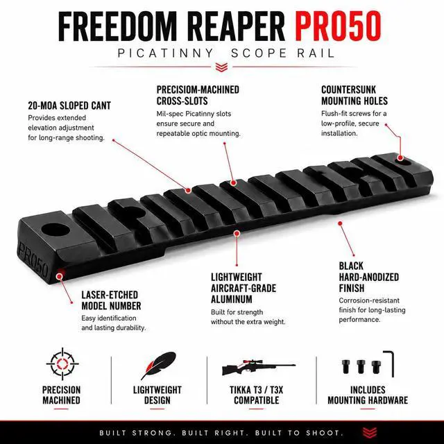 Alt view image 4 of 6 - DNZ Freedom Reaper Picatinny Rail for Tikka T3 and T3X Black Finish Precision Machined Lightweight Rail PR050