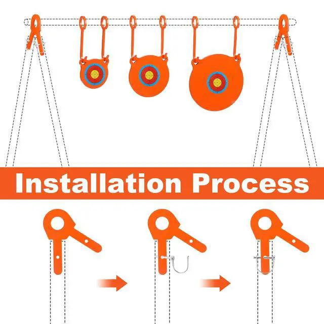 Alt view image 4 of 7 - 1/2 3/8 Inch Thick Ar500 Steel Target Combo Set, Gong with 100 Paper Targets & Hanging Kit, Neon Color, Hooks, Lock Pins, Leg Brackets for 1 Inch Od EMT Conduit