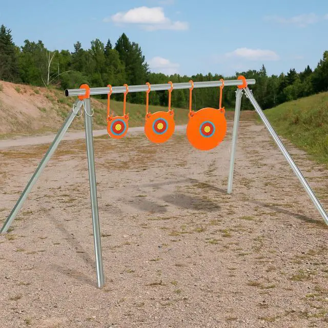 Alt view image 6 of 7 - 1/2 3/8 Inch Thick Ar500 Steel Target Combo Set, Gong with 100 Paper Targets & Hanging Kit, Neon Color, Hooks, Lock Pins, Leg Brackets for 1 Inch Od EMT Conduit
