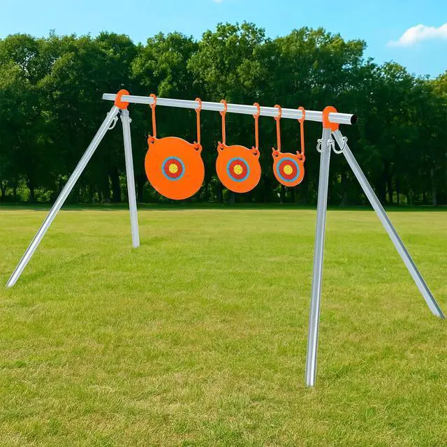 Alt view image 7 of 7 - 1/2 3/8 Inch Thick Ar500 Steel Target Combo Set, Gong with 100 Paper Targets & Hanging Kit, Neon Color, Hooks, Lock Pins, Leg Brackets for 1 Inch Od EMT Conduit