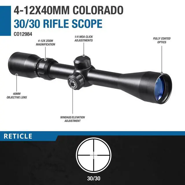 Alt view image 2 of 6 - Colorado Rifle Scope 30/30 Reticle, MOA Adjustments, Fully Coated Optics, Waterproof, Fogproof, Shockproof Ideal for Hunting & Shooting