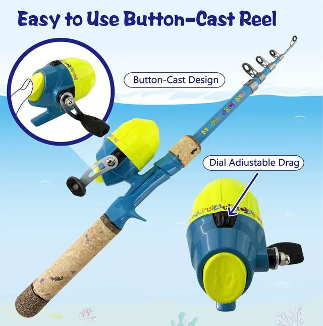 Alt view image 4 of 7 - Kids Rod Set, Kids Fishing Rod and Reel Combo and Fishing Net Tackle Box with Fishing Lure Hook and Bag for Girls Beginners, Kids, Youth Anglers