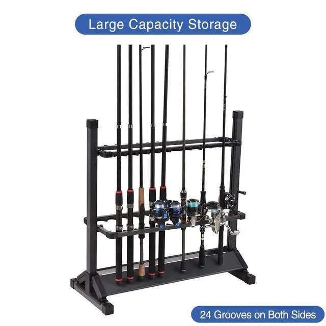 Alt view image 2 of 7 - Aluminium Fishing Rod Holders, Portable Fishing Rod Rack, Holds Up to 24 Rods, Modern Matte Black, 27.9x12.6x27.5 inches