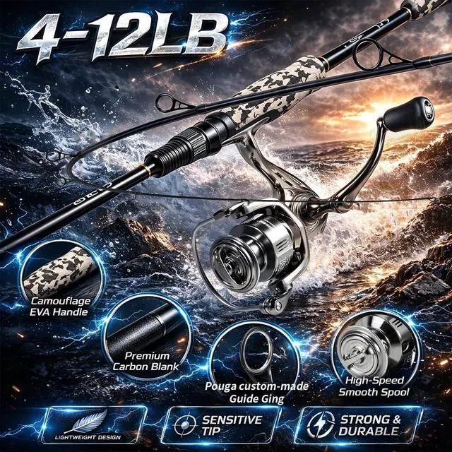 Alt view image 3 of 7 - Fishing Rod and Reel Combo, Stainless Steel Guides Fishing Pole with Spinning Reel Combo for Bass Fishing