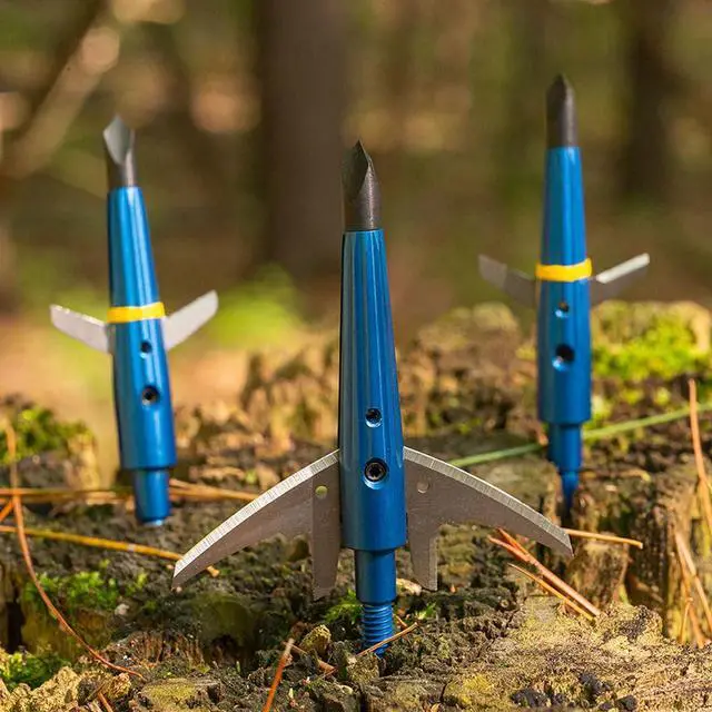 Alt view image 5 of 7 - #261 Levi Morgan Series 2-Blade Mechanical Broadheads, 100 Grain, 2.0" Cut, Expandable Broadhead, Archery Hunting Broadheads, 4 Pack, Blue