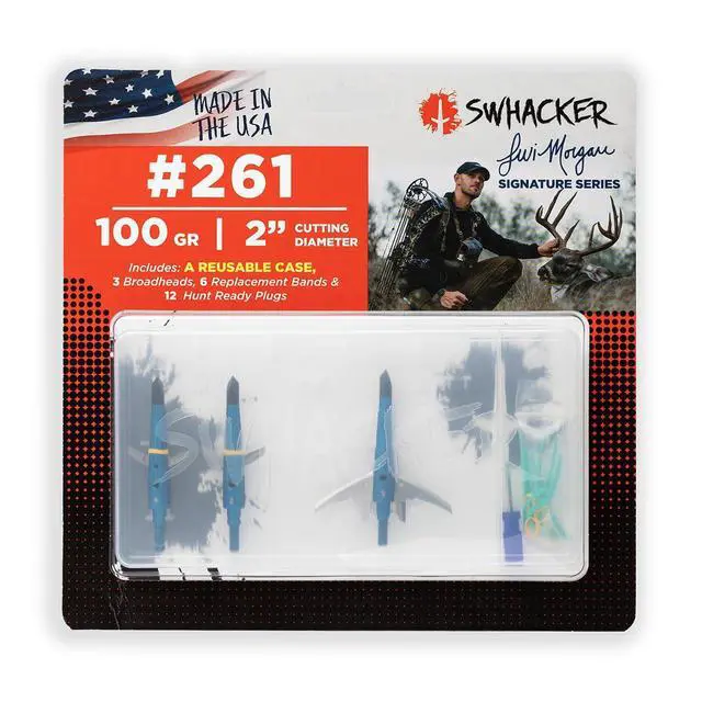 Alt view image 7 of 7 - #261 Levi Morgan Series 2-Blade Mechanical Broadheads, 100 Grain, 2.0" Cut, Expandable Broadhead, Archery Hunting Broadheads, 4 Pack, Blue