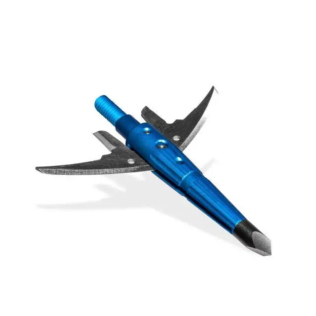 Alt view image 2 of 7 - #261 Levi Morgan Series 2-Blade Mechanical Broadheads, 100 Grain, 2.0" Cut, Expandable Broadhead, Archery Hunting Broadheads, 4 Pack, Blue