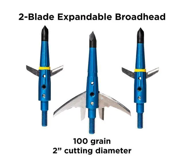 Alt view image 3 of 7 - #261 Levi Morgan Series 2-Blade Mechanical Broadheads, 100 Grain, 2.0" Cut, Expandable Broadhead, Archery Hunting Broadheads, 4 Pack, Blue