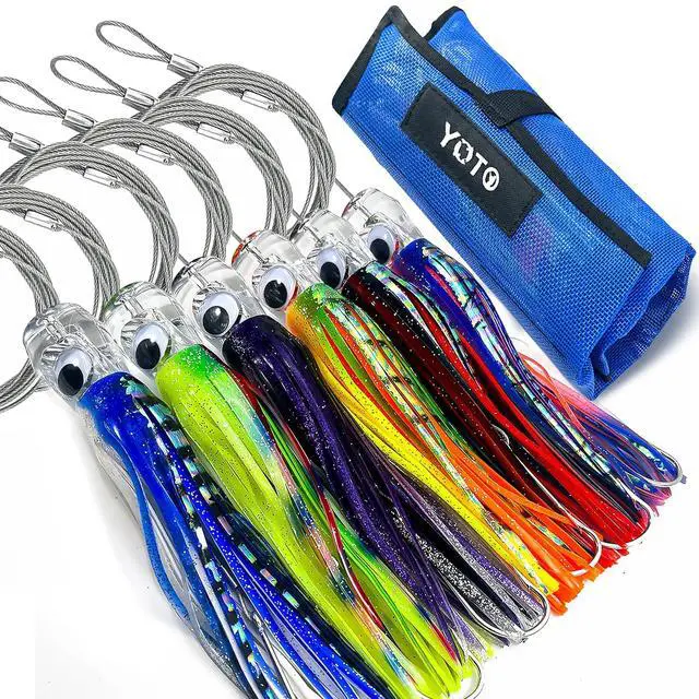 Main image of Trolling Lure Saltwater,6.5/9 inch 6 pcs Squid Skirted Deep Sea Fishing Lure kit,Tuna,Marlin,Wahoo,Shark,Mahi Trolling Fishing Lures