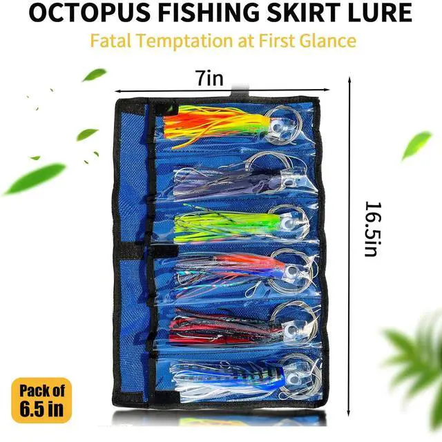Alt view image 5 of 6 - Trolling Lure Saltwater,6.5/9 inch 6 pcs Squid Skirted Deep Sea Fishing Lure kit,Tuna,Marlin,Wahoo,Shark,Mahi Trolling Fishing Lures