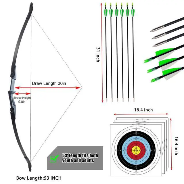Alt view image 3 of 7 - Recurve Bow and Arrow Set for Adults & Youth 20 30 40lb, Takedown Archery Kit for Beginners Right & Left Handed Outdoor Target Practice & Training
