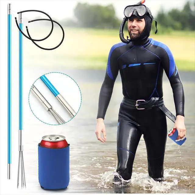 Alt view image 2 of 7 - 14 Pcs Hawaiian Sling Fishing Spear Set Fiberglass Pole Spear with 3 Prong Tips Diving Lobster Knife with Holster 2 Sheath 2 Pairs Leg Straps Fish Buckle for Diving Spearfishing (Sky Blue)
