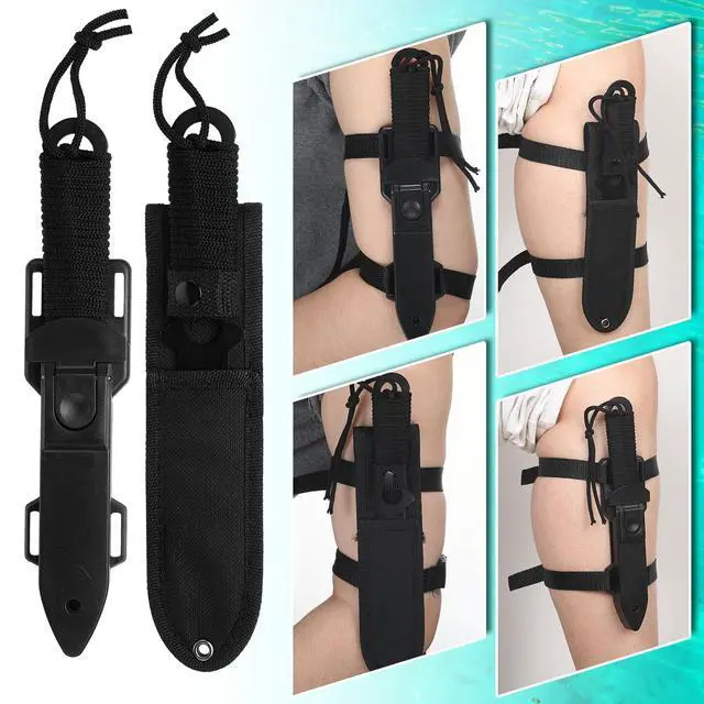 Alt view image 7 of 7 - 14 Pcs Hawaiian Sling Fishing Spear Set Fiberglass Pole Spear with 3 Prong Tips Diving Lobster Knife with Holster 2 Sheath 2 Pairs Leg Straps Fish Buckle for Diving Spearfishing (Sky Blue)