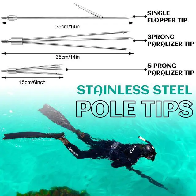 Alt view image 6 of 7 - 14 Pcs Hawaiian Sling Fishing Spear Set Fiberglass Pole Spear with 3 Prong Tips Diving Lobster Knife with Holster 2 Sheath 2 Pairs Leg Straps Fish Buckle for Diving Spearfishing (Sky Blue)