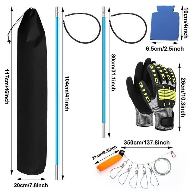 Alt view image 3 of 7 - 14 Pcs Hawaiian Sling Fishing Spear Set Fiberglass Pole Spear with 3 Prong Tips Diving Lobster Knife with Holster 2 Sheath 2 Pairs Leg Straps Fish Buckle for Diving Spearfishing (Sky Blue)