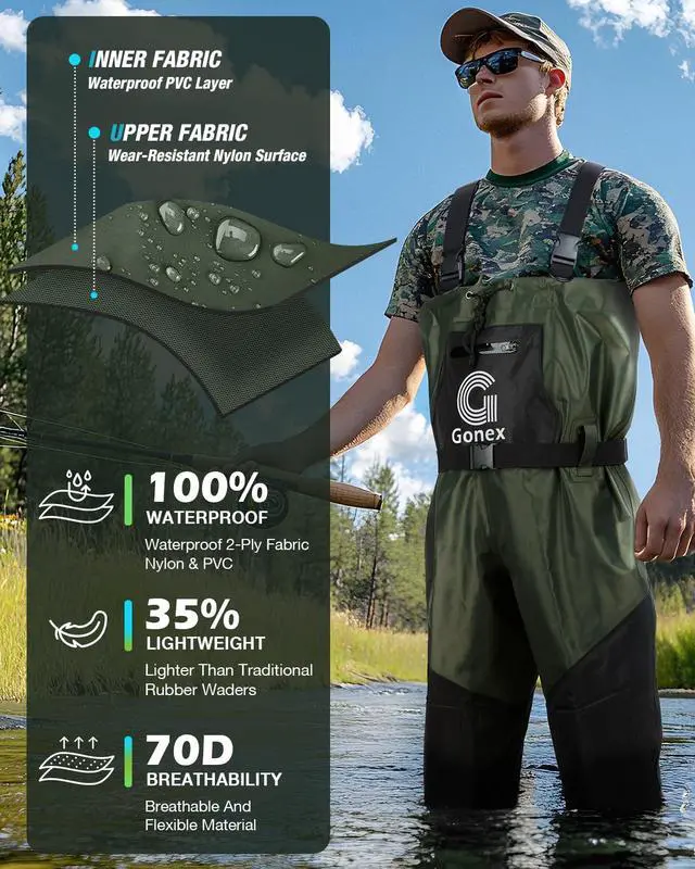 Alt view image 3 of 6 - Chest Waders for Men Women Waterproof 2-Ply PVC Waders for Fishing Duck Hunting with Boot Hanger
