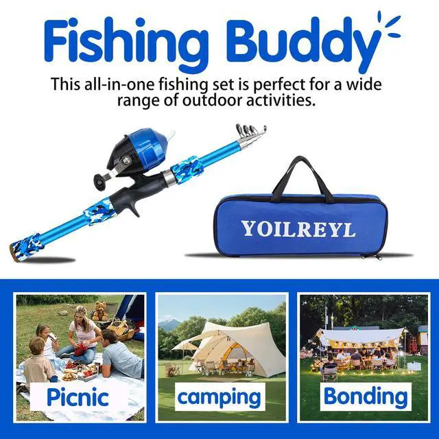 Alt view image 7 of 7 - Collapsible Telescopic Fishing Rod and Reel Combo Push Button Small Fishing Pole Kit Beginner Youth Boys Fishing Starter Set Tackle