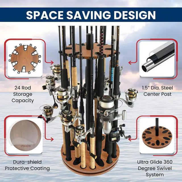 Alt view image 3 of 7 - Fishing Rod Holder - 360 Spinning Rack for Garage Organization and Storage, Pole Holder for Reels, Gear, Accessories, Tackle Box
