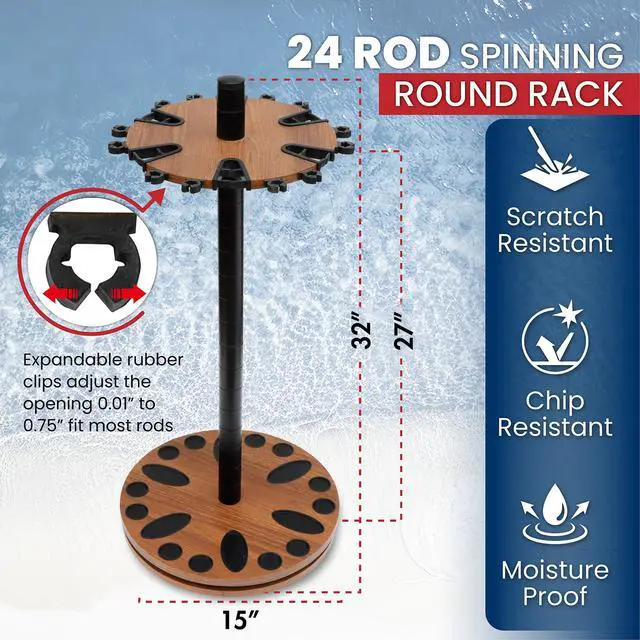 Alt view image 2 of 7 - Fishing Rod Holder - 360 Spinning Rack for Garage Organization and Storage, Pole Holder for Reels, Gear, Accessories, Tackle Box