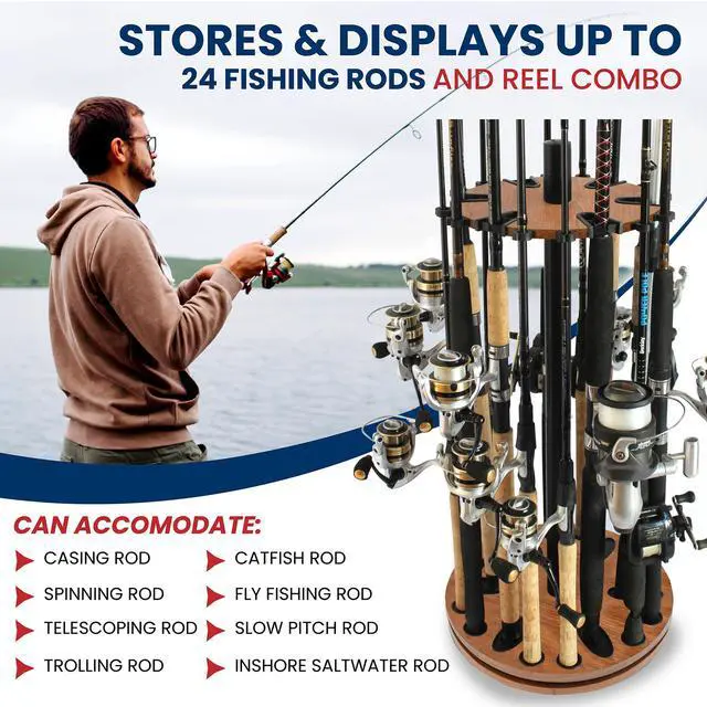 Alt view image 5 of 7 - Fishing Rod Holder - 360 Spinning Rack for Garage Organization and Storage, Pole Holder for Reels, Gear, Accessories, Tackle Box