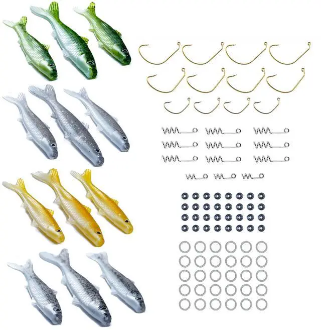 Main image of Soft Fishing Lure Kit: Lifelike Injured Minnow Soft Plastic Bait for Bass, Trout, Walleye & More Multi-Size Swimbait Fishing Lures, Hooks, and Hardware for Freshwater & Saltwater