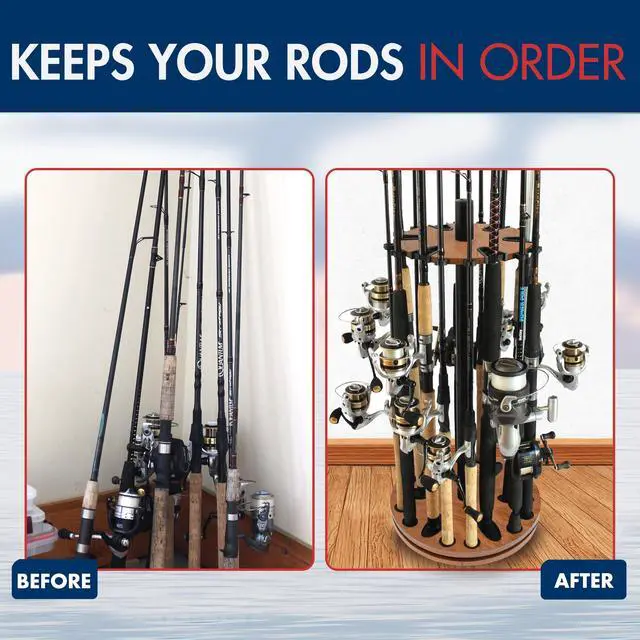 Alt view image 7 of 7 - Fishing Rod Holder - 360 Spinning Rack for Garage Organization and Storage, Pole Holder for Reels, Gear, Accessories, Tackle Box