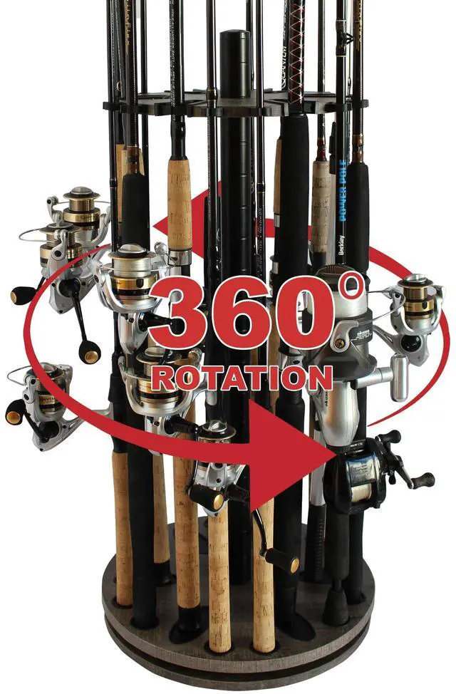 Main image of Fishing Rod Holder - 360 Spinning Rack for Garage Organization and Storage, Pole Holder for Reels, Gear, Accessories, Tackle Box