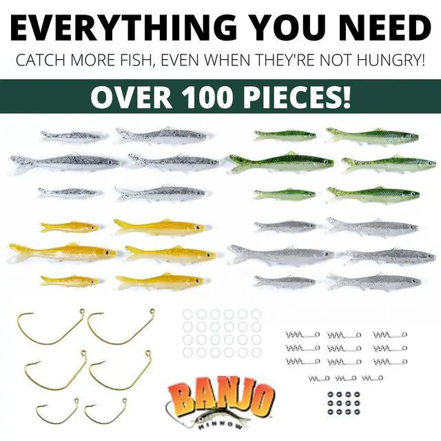 Alt view image 7 of 7 - Soft Fishing Lure Kit: Lifelike Injured Minnow Soft Plastic Bait for Bass, Trout, Walleye & More Multi-Size Swimbait Fishing Lures, Hooks, and Hardware for Freshwater & Saltwater