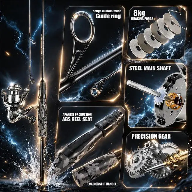 Alt view image 7 of 7 - Fishing Rod and Reel Combo, Stainless Steel Guides Fishing Pole with Spinning Reel Combo for Bass Fishing