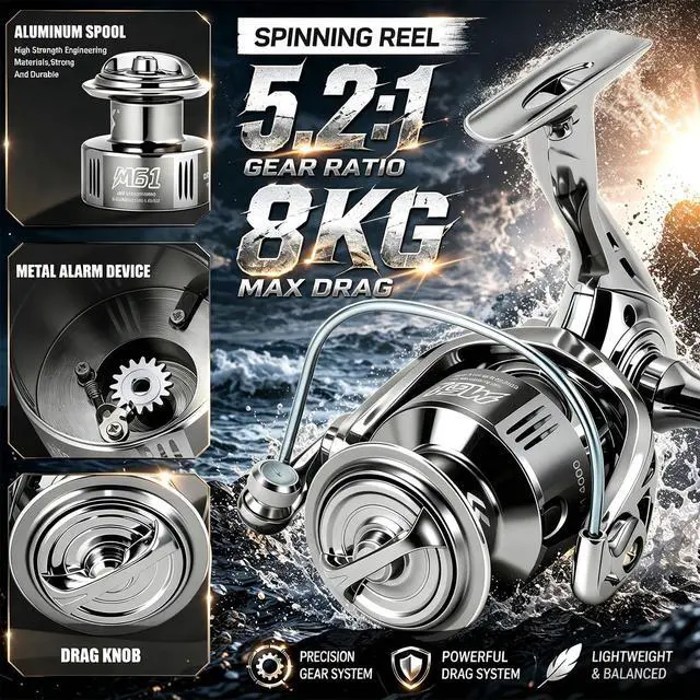 Alt view image 6 of 7 - Fishing Rod and Reel Combo, Stainless Steel Guides Fishing Pole with Spinning Reel Combo for Bass Fishing