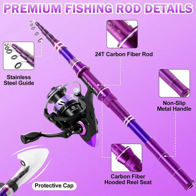 Alt view image 2 of 7 - Fishing Rod and Reel Combos, Carbon Fiber Telescopic Fishing Pole Kit with Spinning Reel, Fishing Line, Fishing Lures, Travel Bag for Woman Girl Beginner Saltwater Freshwater