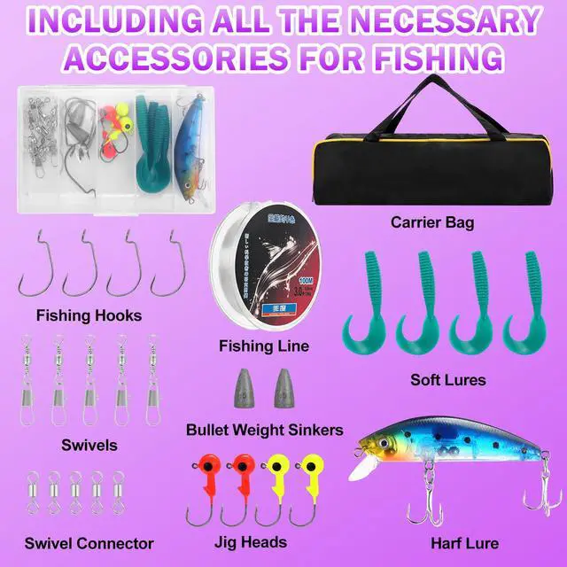 Alt view image 4 of 7 - Fishing Rod and Reel Combos, Carbon Fiber Telescopic Fishing Pole Kit with Spinning Reel, Fishing Line, Fishing Lures, Travel Bag for Woman Girl Beginner Saltwater Freshwater