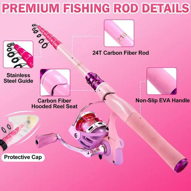 Alt view image 2 of 7 - Carbon Fiber Fishing Rod and Reel Combos, Portable Telescopic Fishing Pole with Spinning Reel, Travel Bag for Saltwater Freshwater