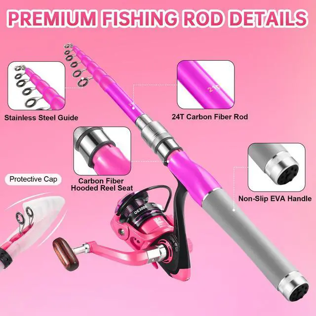 Alt view image 2 of 6 - Carbon Fiber Fishing Rod and Reel Combos, Portable Telescopic Fishing Pole with Spinning Reel, Travel Bag for Saltwater Freshwater