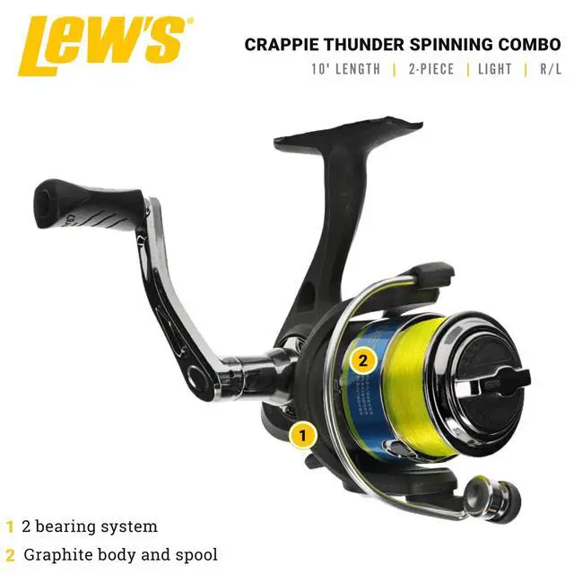 Alt view image 2 of 7 - Crappie Thunder Spinning Reel and Fishing Rod Combo, 2-Piece IM6 Graphite Blank, Size 75 Reel, Right or Left-Hand Retrieve