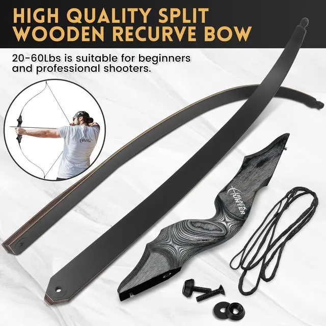 Alt view image 5 of 7 - Original Black Hunter Takedown Recurve Bow 60inch with Bamboo Core Limbs Archery Hunting Target Practice