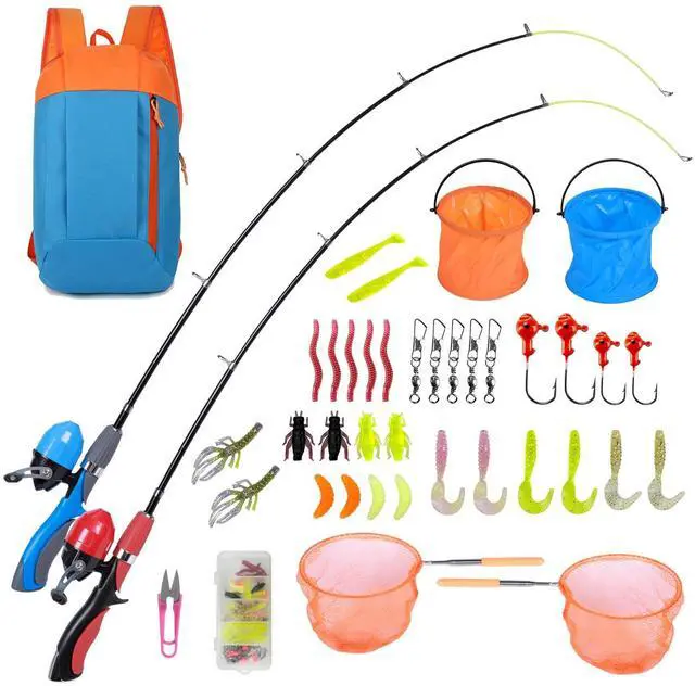 Main image of Kids Fishing Pole Kit 2 Pack, Portable Telescopic Kids Fishing Rod with Tackle Box, 2 Fishing Net and 2 Bucket for Beginners, Boys,Girls,Youth