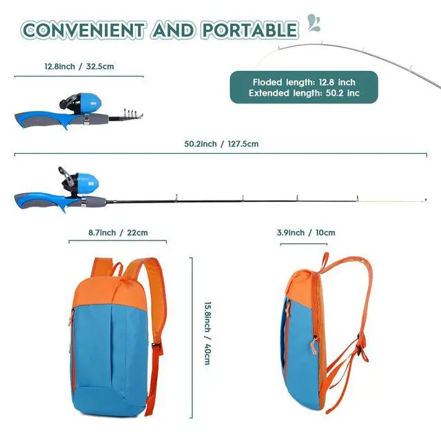 Alt view image 2 of 7 - Kids Fishing Pole Kit 2 Pack, Portable Telescopic Kids Fishing Rod with Tackle Box, 2 Fishing Net and 2 Bucket for Beginners, Boys,Girls,Youth
