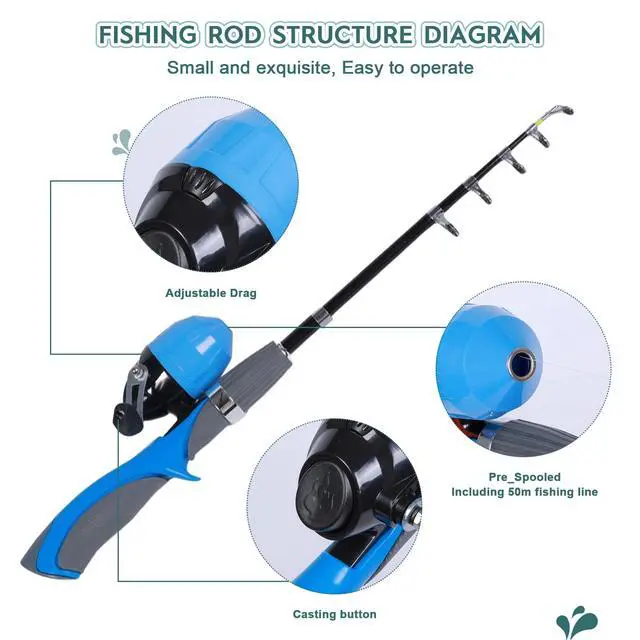 Alt view image 3 of 7 - Kids Fishing Pole Kit 2 Pack, Portable Telescopic Kids Fishing Rod with Tackle Box, 2 Fishing Net and 2 Bucket for Beginners, Boys,Girls,Youth