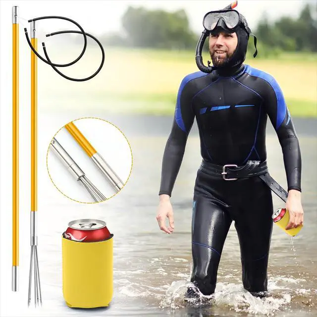 Alt view image 2 of 7 - 14 Pcs Hawaiian Sling Fishing Spear Set Fiberglass Pole Spear with 3 Prong Tips Diving Lobster Knife with Holster 2 Sheath 2 Pairs Leg Straps Fish Buckle for Diving Spearfishing(Yellow)