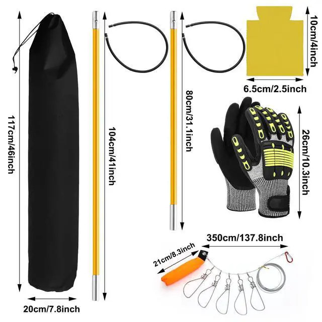 Alt view image 3 of 7 - 14 Pcs Hawaiian Sling Fishing Spear Set Fiberglass Pole Spear with 3 Prong Tips Diving Lobster Knife with Holster 2 Sheath 2 Pairs Leg Straps Fish Buckle for Diving Spearfishing(Yellow)