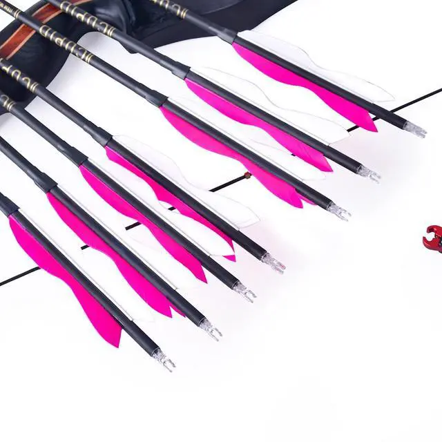 Alt view image 4 of 7 - 31" Carbon Hunting Arrows with 5" Turkey Feathers, Pack of 12 | Spine 500, Archery Target Practice, For Recurve Bow and Long Bow